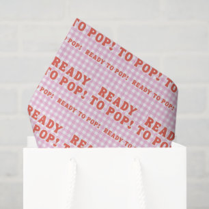 She Is Ready To Pop Baby Shower Pink Retro Gingham Tissue Paper