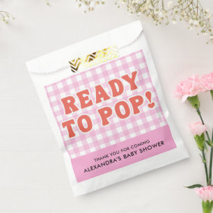 She Is Ready To Pop Baby Shower Retro Pink Gingham Favour Bags