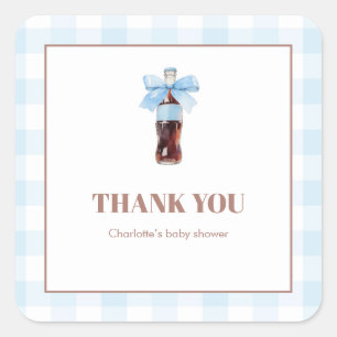 She Is Ready to Pop Blue Soda Pop Baby Shower Square Sticker