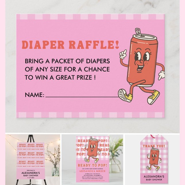She Is Ready To Pop Pink Gingham Diaper Raffle Enclosure Card (Creator Uploaded)