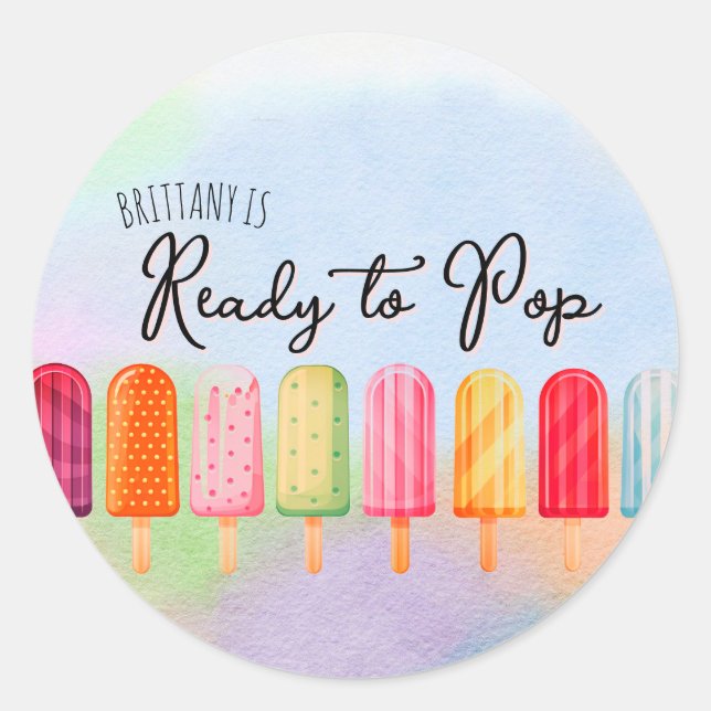 She is Ready to Pop Popsicle Baby Shower  Classic Round Sticker (Front)