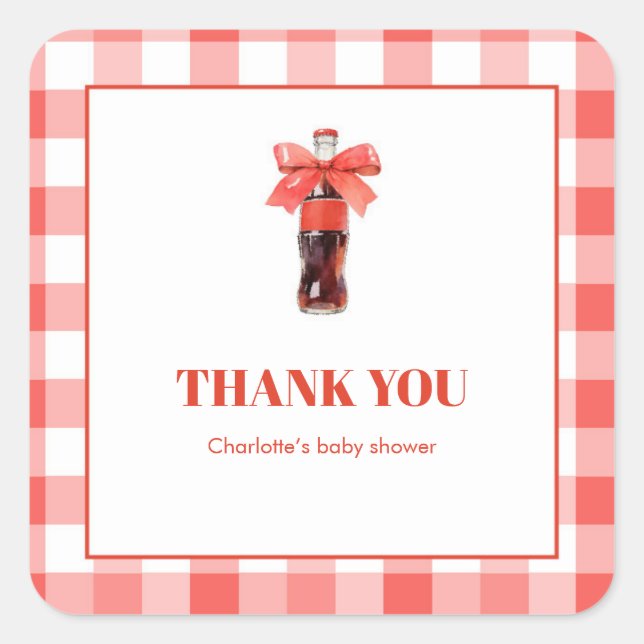 She Is Ready to Pop Red Soda Pop Baby Shower Square Sticker (Front)