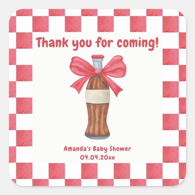 She is Ready to Pop Soda Bottle Baby Shower Square Sticker (Front)