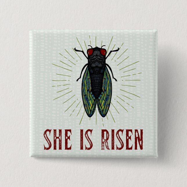 She Is Risen Card 15 Cm Square Badge (Front)
