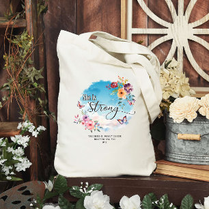 She Is Strong Faith Sunday School Custom Bible Tote Bag
