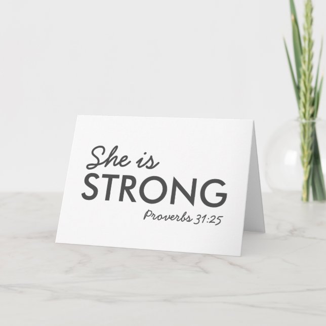 She is Strong | Proverbs 31:25 Christian Faith Card (Front)
