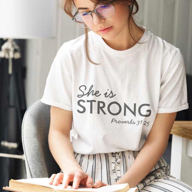 She is Strong | Proverbs 31:25 Christian Faith Tri-Blend Shirt (Creator Uploaded)