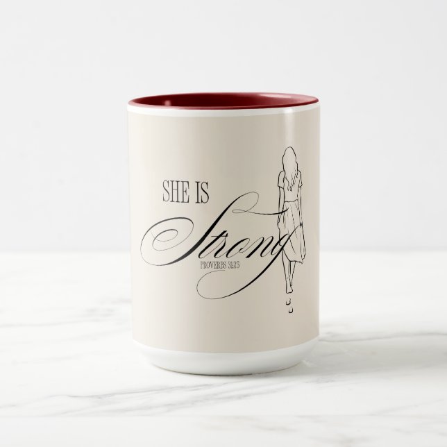 She is Strong Proverbs 31:25 Mug (Center)