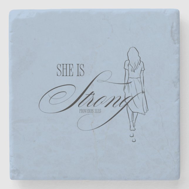 She is Strong Proverbs 31:25 Stone Coaster (Front)