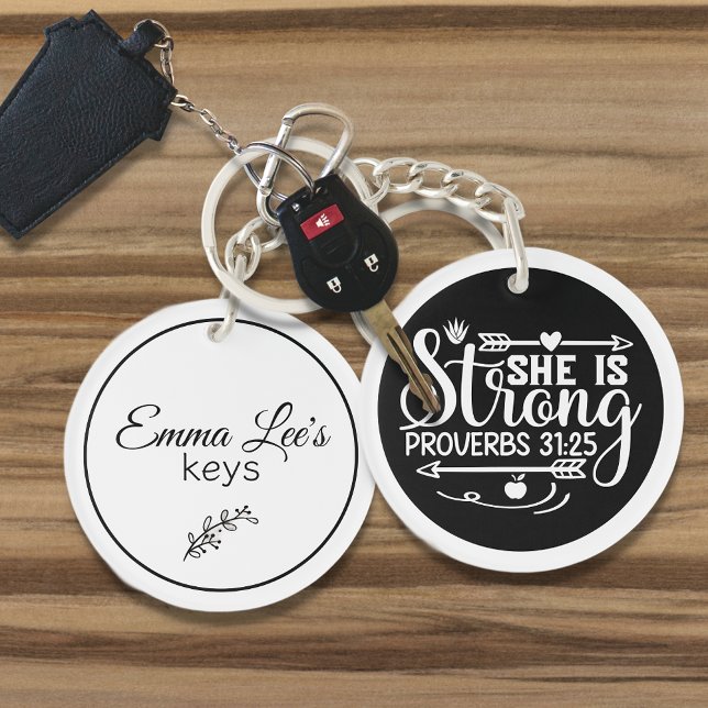 She Is Strong Proverbs Christian Quote Custom Key Ring (Creator Uploaded)