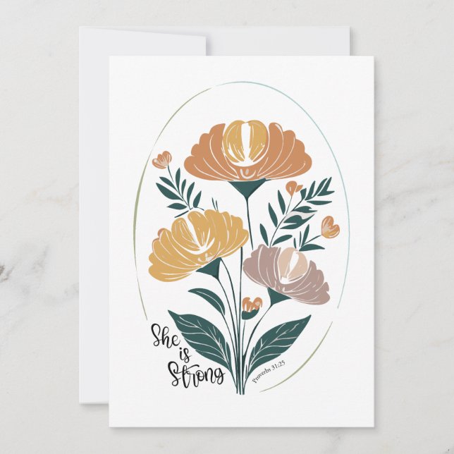 She is Strong Psalm Boho Christian Inspirational T Invitation (Front)