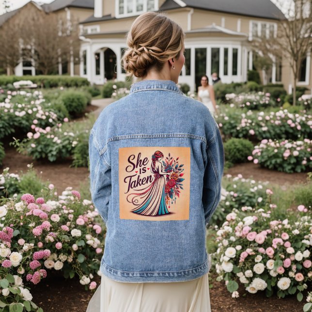 She Is Taken - Elegant Bridal Floral Design  Denim Jacket (Wedding Back)