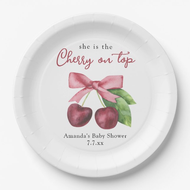 She is the cherry on top baby shower  paper plate (Front)