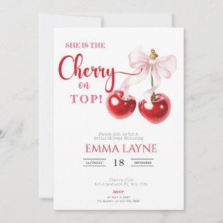 She is the Cherry on Top Coquette Bridal Shower In Invitation