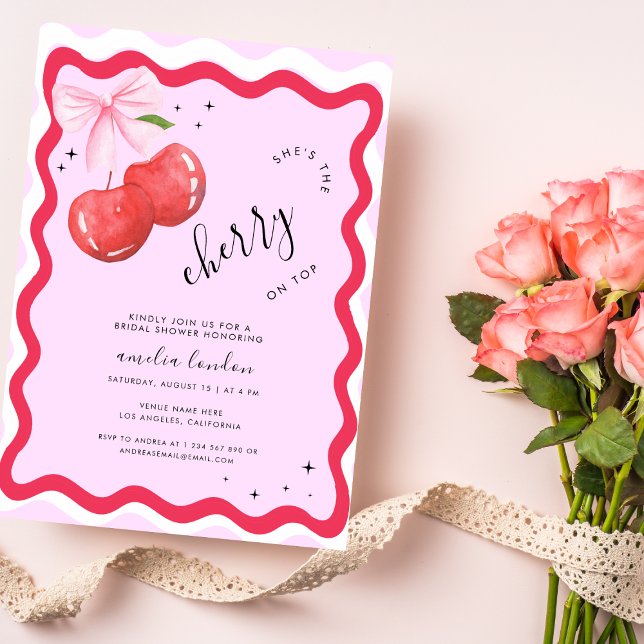 She is the Cherry on Top Coquette Bridal Shower Invitation (Creator Uploaded)