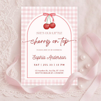 She is the Cherry on Top Gingham Baby Shower Invitation