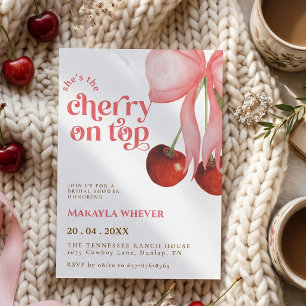 She is the Cherry on Top Pink Bow Bridal Shower Invitation
