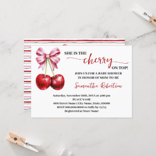 She is the Cherry on Top Pink Coquette Baby Shower Invitation