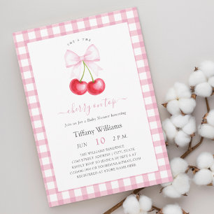 She is The Cherry On Top Whimsical Bow Baby Shower Invitation