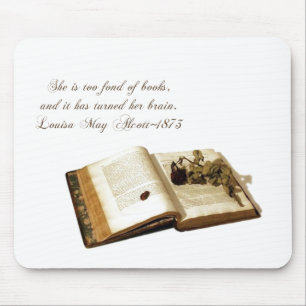 "She is too fond of books"-Quote/Old book+Rose Mouse Pad