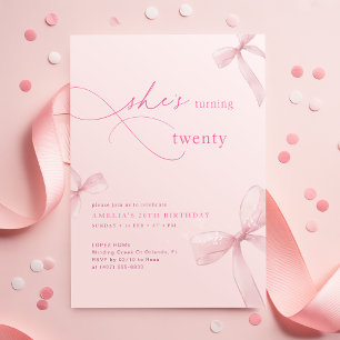 She is Turning Twenty Bow Ribbon 20th Birthday Invitation
