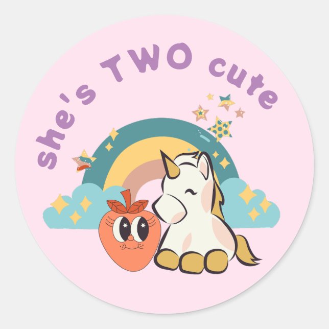 She is two cute girl 2nd Birthday boho rainbow Classic Round Sticker (Front)