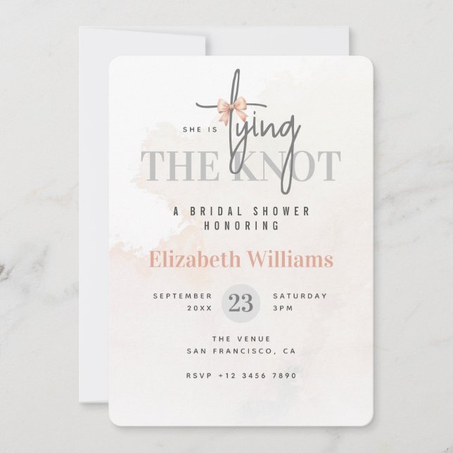 She Is Tying The Knot Blush Pink Bridal Shower Invitation (Front)