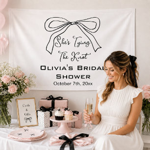 She Is Tying the Knot Cute Black Bow Bridal Shower Banner