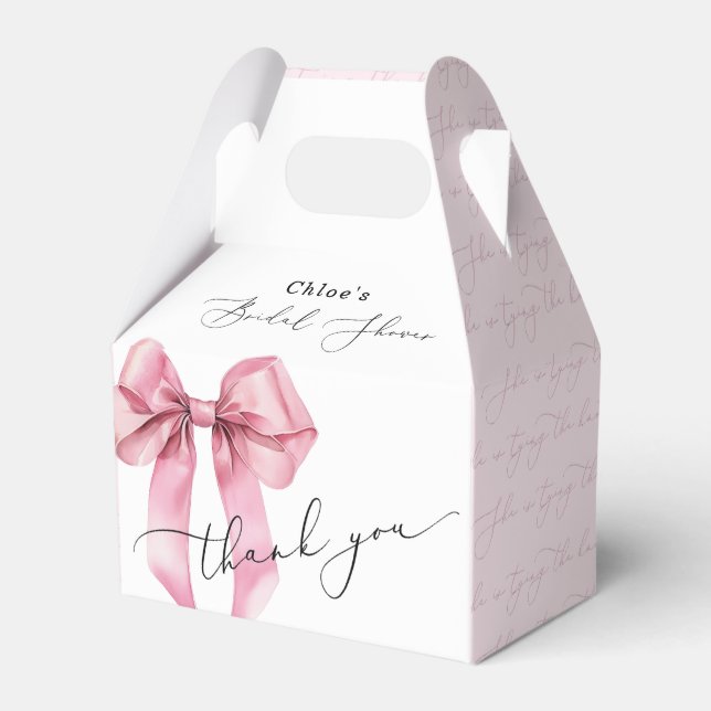 She is tying the knot Pink Bow Bridal Shower Favour Box (Front Side)
