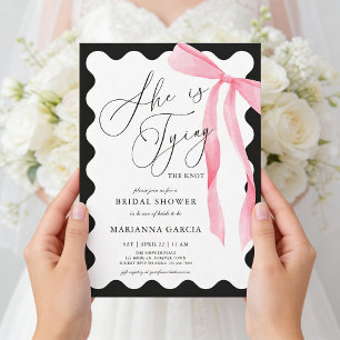 She is Tying the Knot Pink Bow Bridal Shower Invitation