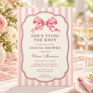She is Tying the Knot Pink Bow Bridal Shower Invitation