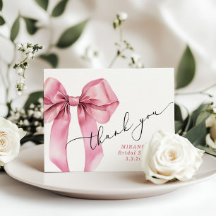 She is tying the knot Pink Bow Bridal Thank You Card