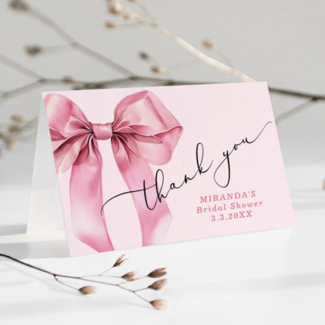 She is tying the knot Pink Bow Bridal  Thank You Card (Creator Uploaded)