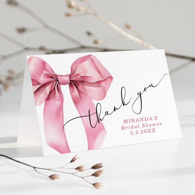 She is tying the knot Pink Bow Bridal  Thank You Card (Creator Uploaded)
