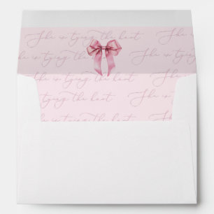 She is tying the Know Pink Bow Bridal Shower Envelope