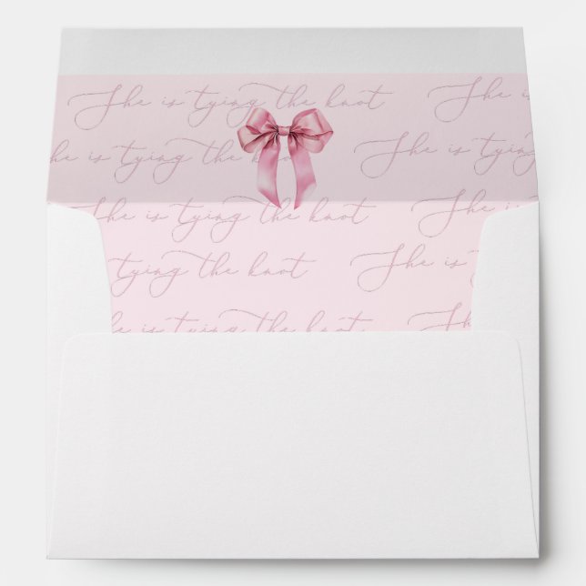 She is tying the Know Pink Bow Bridal Shower Envelope (Back (Bottom))