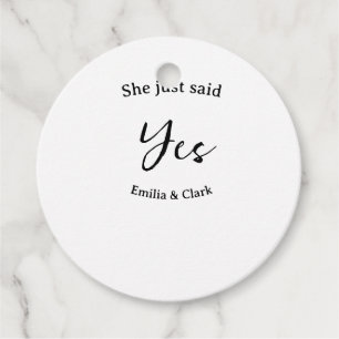 she just said yes engagement party name simple mii favour tags