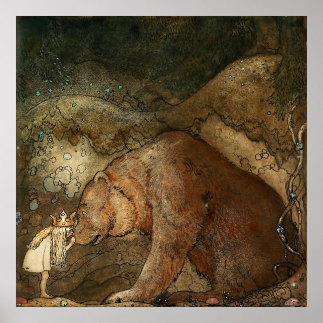 “She Kissed the Bear” by John Bauer Poster (Front)