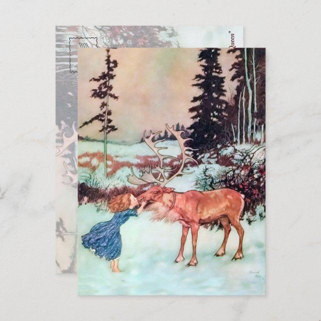 She kissed the Reindeer on the Nose Christmas Postcard (Front/Back)