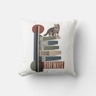 She Knows the Stairs Go Sideways Funny Cat Geometr Cushion