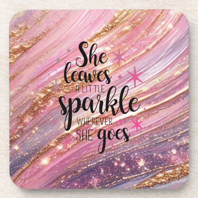 She Leaves A Little Sparkle Brushstrokes & Glitter Coaster (Front)