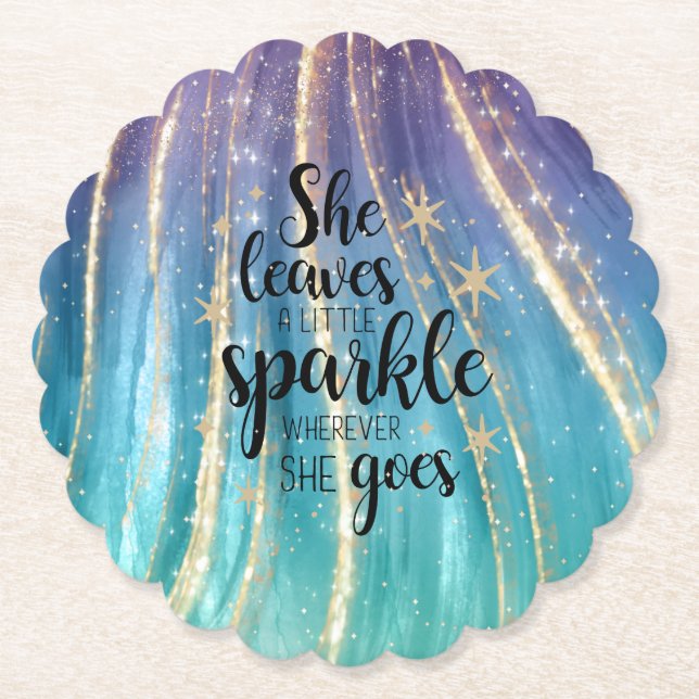 She Leaves A Little Sparkle Brushstrokes & Glitter Paper Coaster (Front)