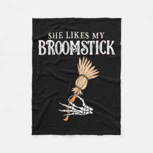 She Likes My Broomstick Couples Pumpkins Skeleton Fleece Blanket