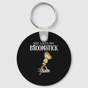 She Likes My Broomstick Couples Pumpkins Skeleton Key Ring