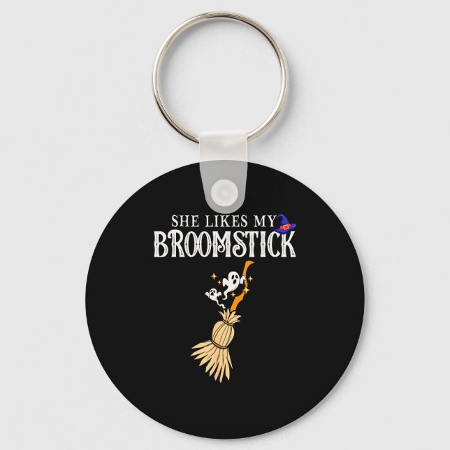 She Likes My Broomstick I Love Her Pumpkins Couple Key Ring (Front)