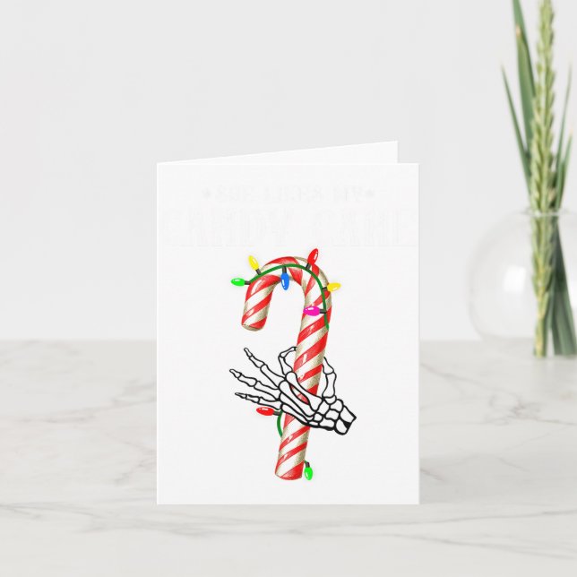 She Likes My Candy Cane Skeleton Couples Christmas Card (Front)
