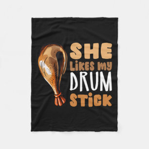 She Likes My Drum Stick Funny Thanksgiving Couple Fleece Blanket