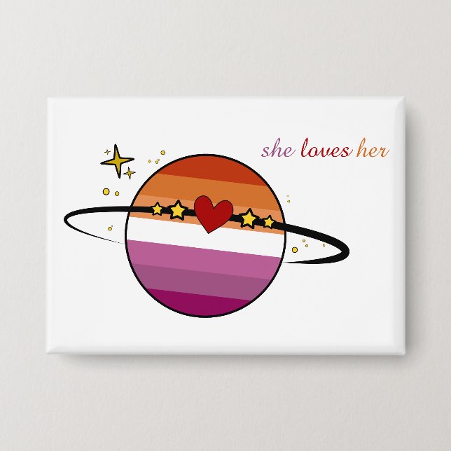 She Loves Her Sunset Lesbian Flag Button (Front)