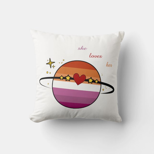 She Loves Her Sunset Lesbian Flag Cushion (Front)