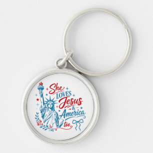 She Loves Jesus and America Too 4th of July Christ Key Ring